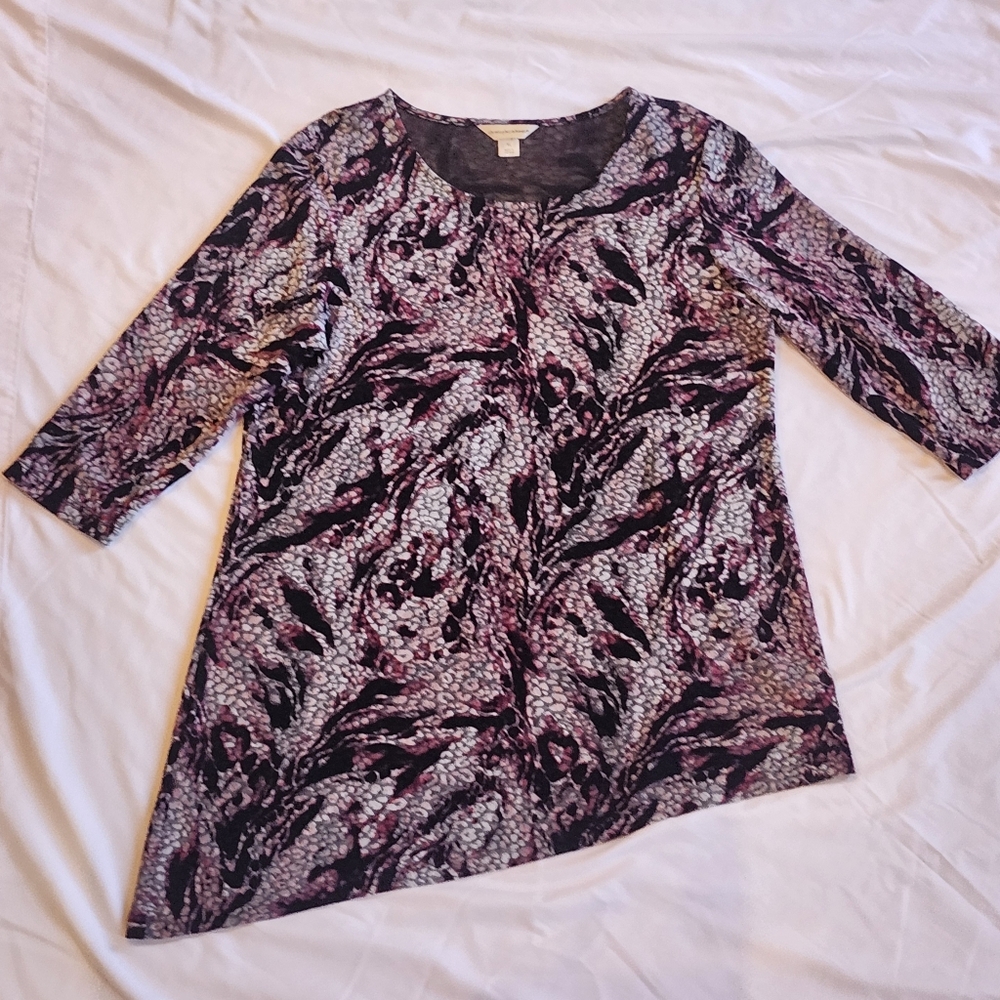 Christopher & Banks Pink and Black Patterned Blouse